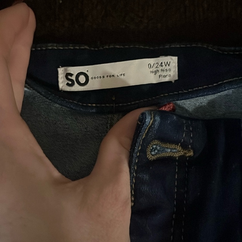 Dark,highrise flare,stitched jeans